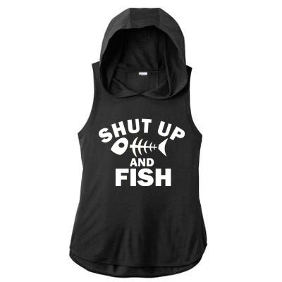 Shut Up And Fish Fishing Ladies PosiCharge Tri-Blend Wicking Draft Hoodie Tank