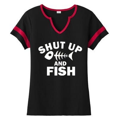 Shut Up And Fish Fishing Ladies Halftime Notch Neck Tee