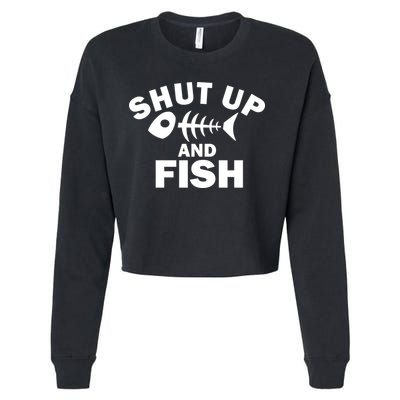 Shut Up And Fish Fishing Cropped Pullover Crew