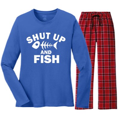 Shut Up And Fish Fishing Women's Long Sleeve Flannel Pajama Set 