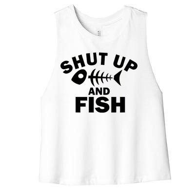 Shut Up And Fish Fishing Women's Racerback Cropped Tank