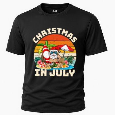 Santa Hawaiian Vintage Retro Surfing Santa Christmas In July Gift Cooling Performance Crew T-Shirt