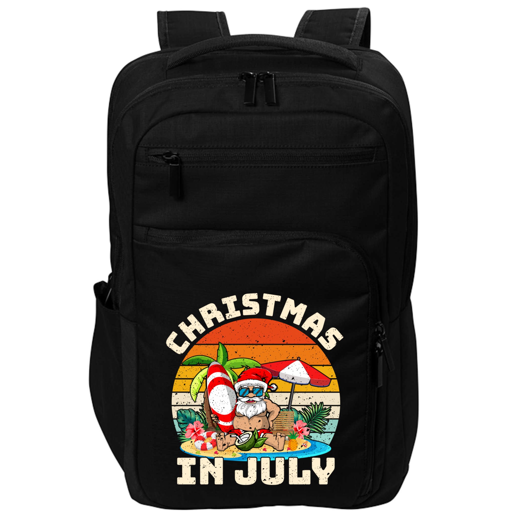 Santa Hawaiian Vintage Retro Surfing Santa Christmas In July Gift Impact Tech Backpack