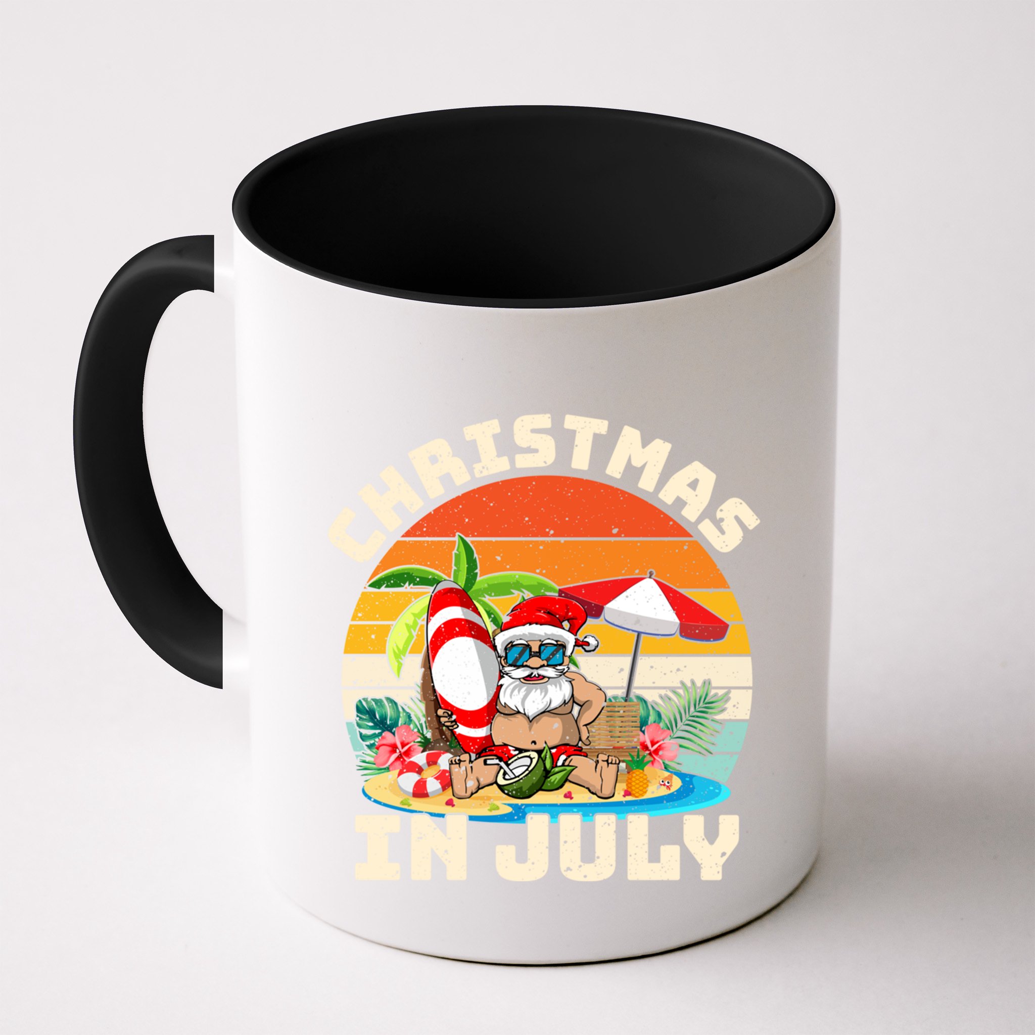 Santa Hawaiian Vintage Retro Surfing Santa Christmas In July Gift Mug