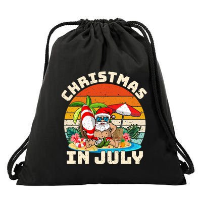 Santa Hawaiian Vintage Retro Surfing Santa Christmas In July Gift Drawstring Bag