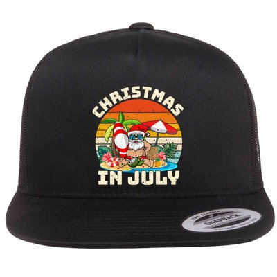 Santa Hawaiian Vintage Retro Surfing Santa Christmas In July Gift Flat Bill Trucker Hat