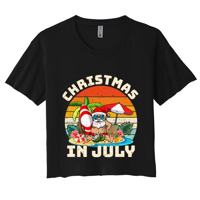 Santa Hawaiian Vintage Retro Surfing Santa Christmas In July Gift Crop Top