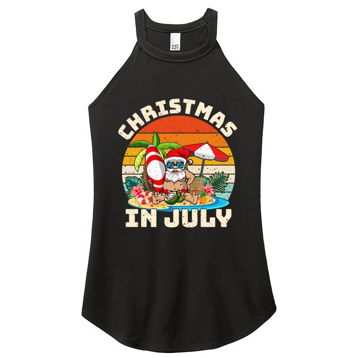 Santa Hawaiian Vintage Retro Surfing Santa Christmas In July Gift Women's Perfect Tri Rocker Tank