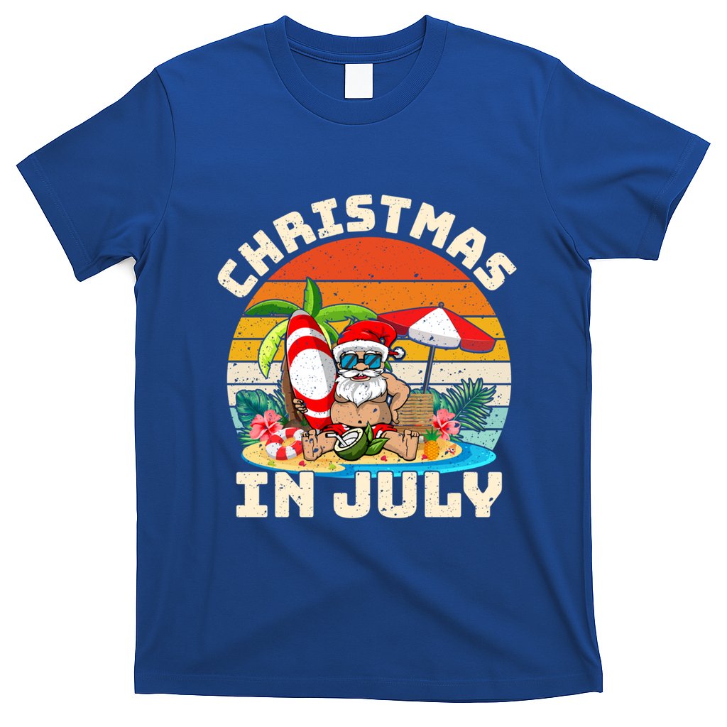 Santa Hawaiian Vintage Retro Surfing Santa Christmas In July Gift T-Shirt