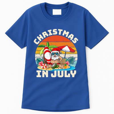 Santa Hawaiian Vintage Retro Surfing Santa Christmas In July Gift Tall T-Shirt