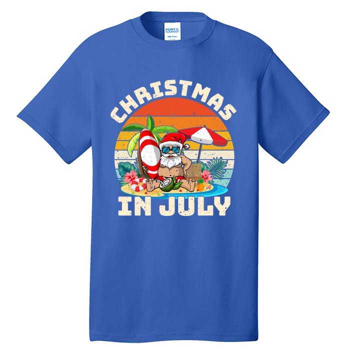 Santa Hawaiian Vintage Retro Surfing Santa Christmas In July Gift Tall T-Shirt