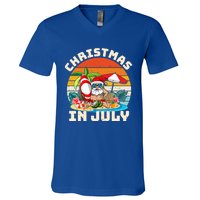 Santa Hawaiian Vintage Retro Surfing Santa Christmas In July Gift V-Neck T-Shirt