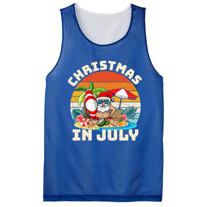 Santa Hawaiian Vintage Retro Surfing Santa Christmas In July Gift Mesh Reversible Basketball Jersey Tank