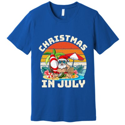 Santa Hawaiian Vintage Retro Surfing Santa Christmas In July Gift Premium T-Shirt