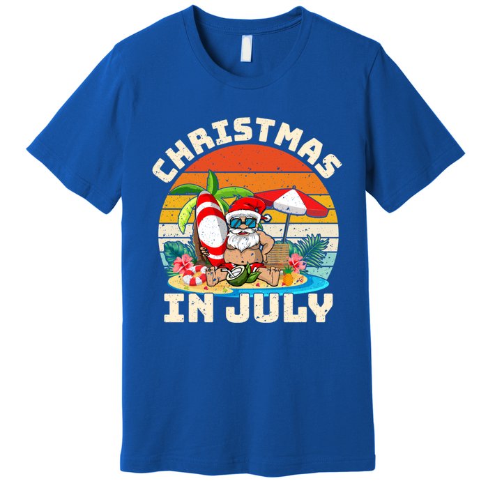 Santa Hawaiian Vintage Retro Surfing Santa Christmas In July Gift Premium T-Shirt