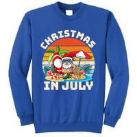 Santa Hawaiian Vintage Retro Surfing Santa Christmas In July Gift Tall Sweatshirt