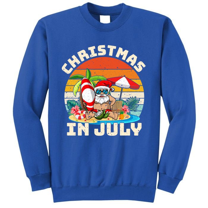 Santa Hawaiian Vintage Retro Surfing Santa Christmas In July Gift Tall Sweatshirt