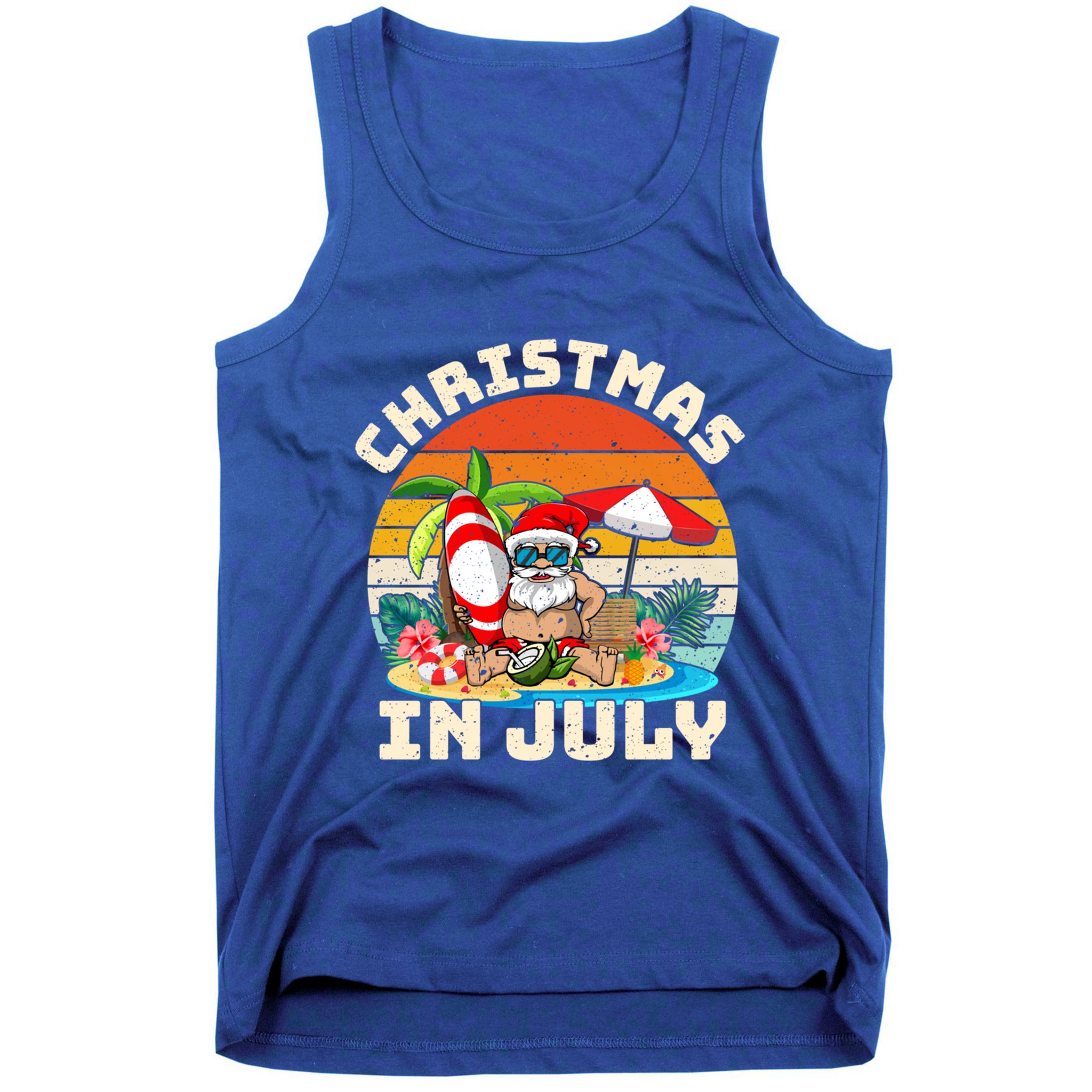 Santa Hawaiian Vintage Retro Surfing Santa Christmas In July Gift Tank Top