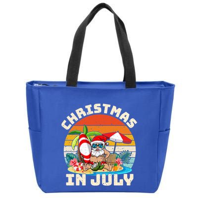 Santa Hawaiian Vintage Retro Surfing Santa Christmas In July Gift Zip Tote Bag
