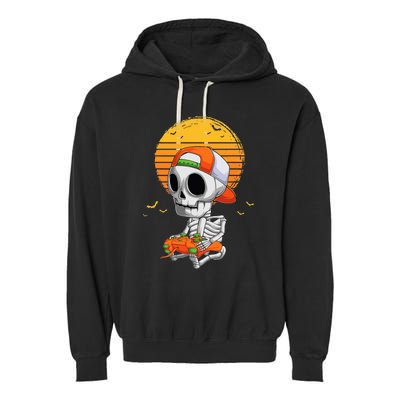 Skeleton Halloween Video Gamer Garment-Dyed Fleece Hoodie