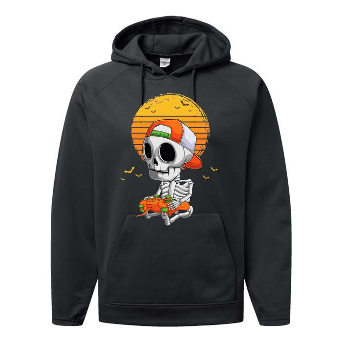 Skeleton Halloween Video Gamer Performance Fleece Hoodie