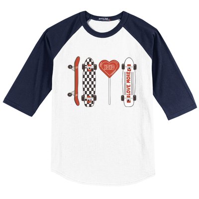 Skateboard Happy Valentines Day Baseball Sleeve Shirt