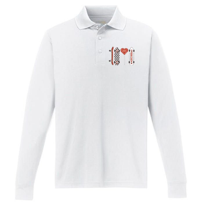 Skateboard Happy Valentines Day Performance Long Sleeve Polo