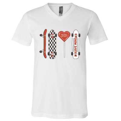 Skateboard Happy Valentines Day V-Neck T-Shirt