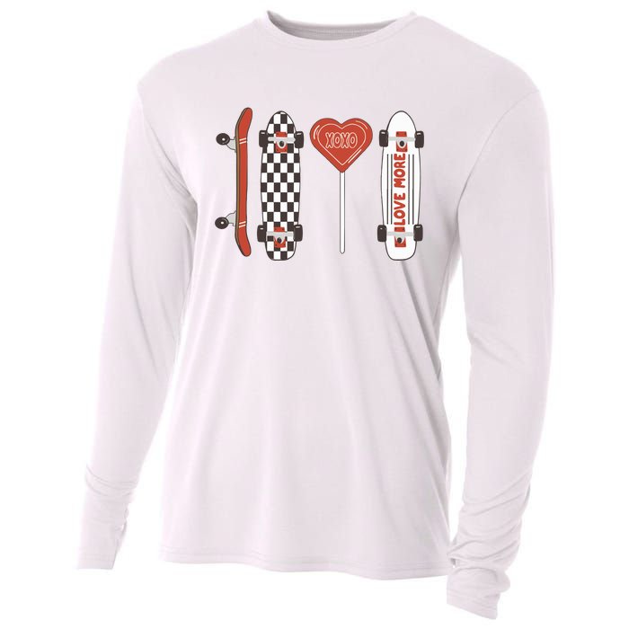 Skateboard Happy Valentines Day Cooling Performance Long Sleeve Crew