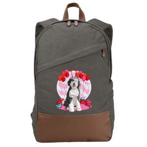 Sheepadoodle Heart Valentine Day Dog Gift Cotton Canvas Backpack