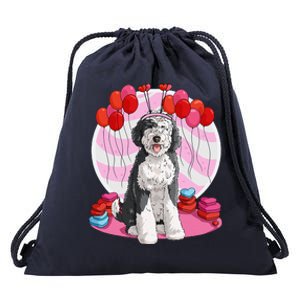 Sheepadoodle Heart Valentine Day Dog Gift Drawstring Bag