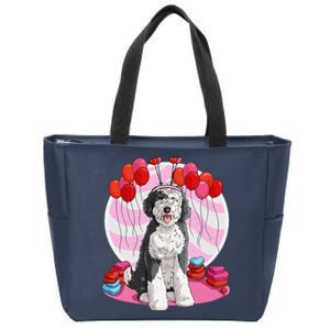 Sheepadoodle Heart Valentine Day Dog Gift Zip Tote Bag