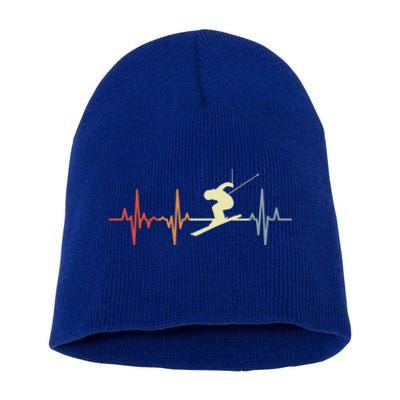 Skier Heartbeat Vintage Skiing Lover Extreme Sports Gift Short Acrylic Beanie