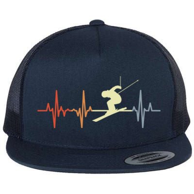 Skier Heartbeat Vintage Skiing Lover Extreme Sports Gift Flat Bill Trucker Hat