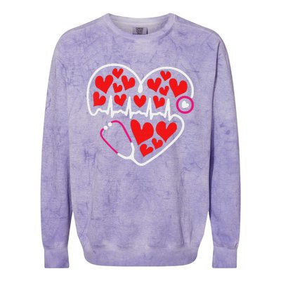 Stethoscope Heart Valentines Day Nurse RN LPN Colorblast Crewneck Sweatshirt