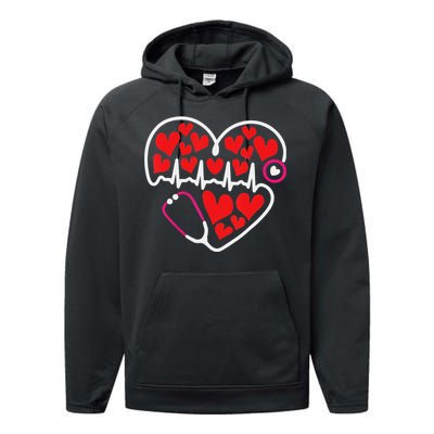 Stethoscope Heart Valentines Day Nurse RN LPN Performance Fleece Hoodie