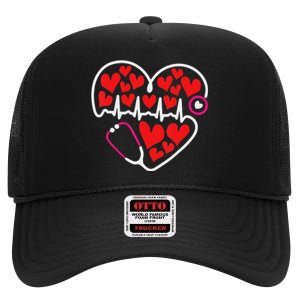 Stethoscope Heart Valentines Day Nurse RN LPN High Crown Mesh Back Trucker Hat