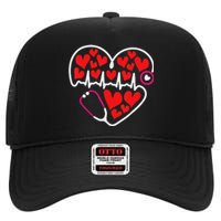 Stethoscope Heart Valentines Day Nurse RN LPN High Crown Mesh Back Trucker Hat