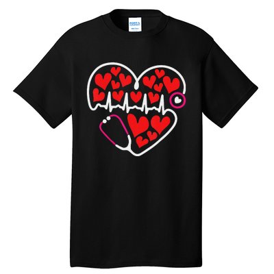 Stethoscope Heart Valentines Day Nurse RN LPN Tall T-Shirt