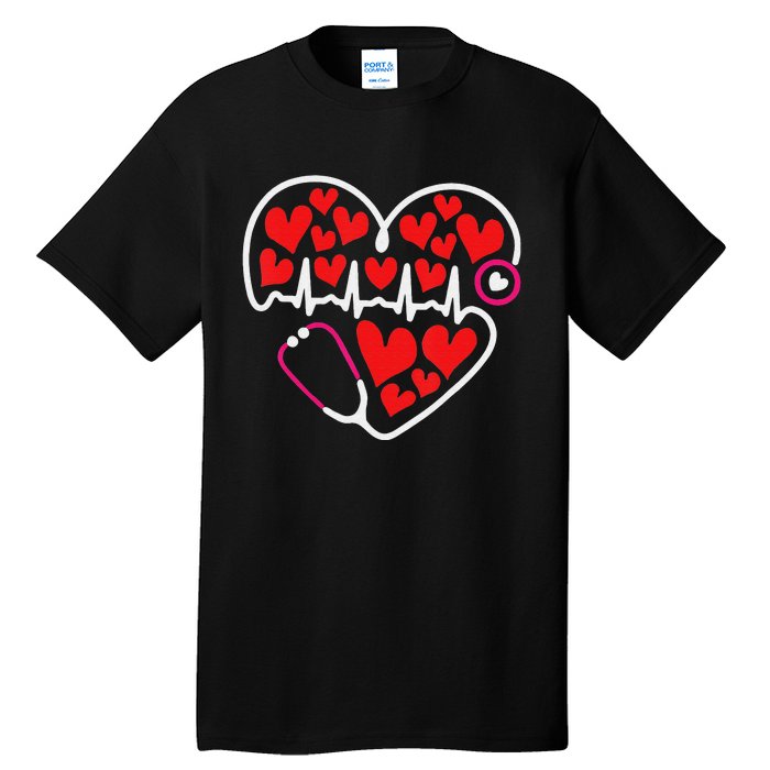 Stethoscope Heart Valentines Day Nurse RN LPN Tall T-Shirt