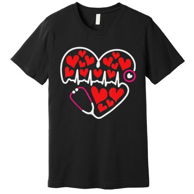 Stethoscope Heart Valentines Day Nurse RN LPN Premium T-Shirt