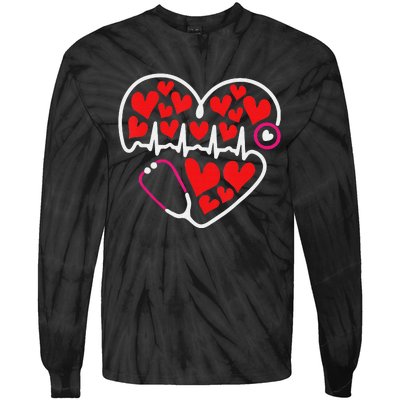 Stethoscope Heart Valentines Day Nurse RN LPN Tie-Dye Long Sleeve Shirt