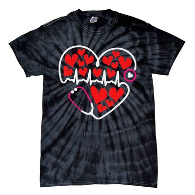 Stethoscope Heart Valentines Day Nurse RN LPN Tie-Dye T-Shirt