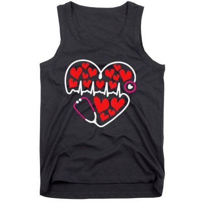 Stethoscope Heart Valentines Day Nurse RN LPN Tank Top