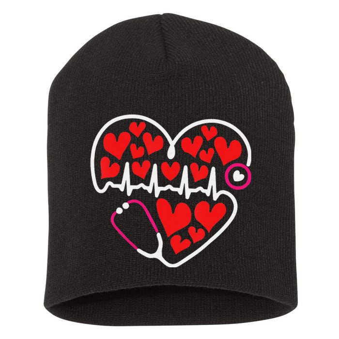 Stethoscope Heart Valentines Day Nurse RN LPN Short Acrylic Beanie