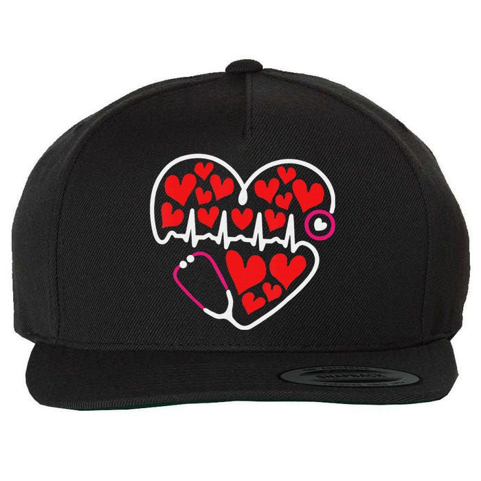 Stethoscope Heart Valentines Day Nurse RN LPN Wool Snapback Cap