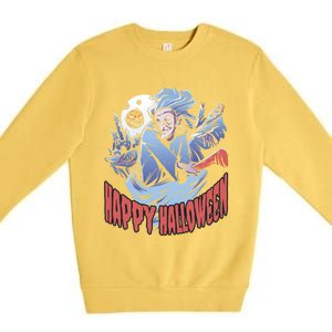 Scary Halloween Witch Full Moon Pumpkins Castle Cute Gift Premium Crewneck Sweatshirt