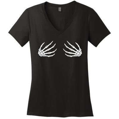 Skeleton Hands Women Spooky Halloween Rock Band Women's V-Neck T-Shirt