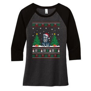 Santa Hat Wolf Christmas Tree Lights Ugly Christmas Gift Women's Tri-Blend 3/4-Sleeve Raglan Shirt