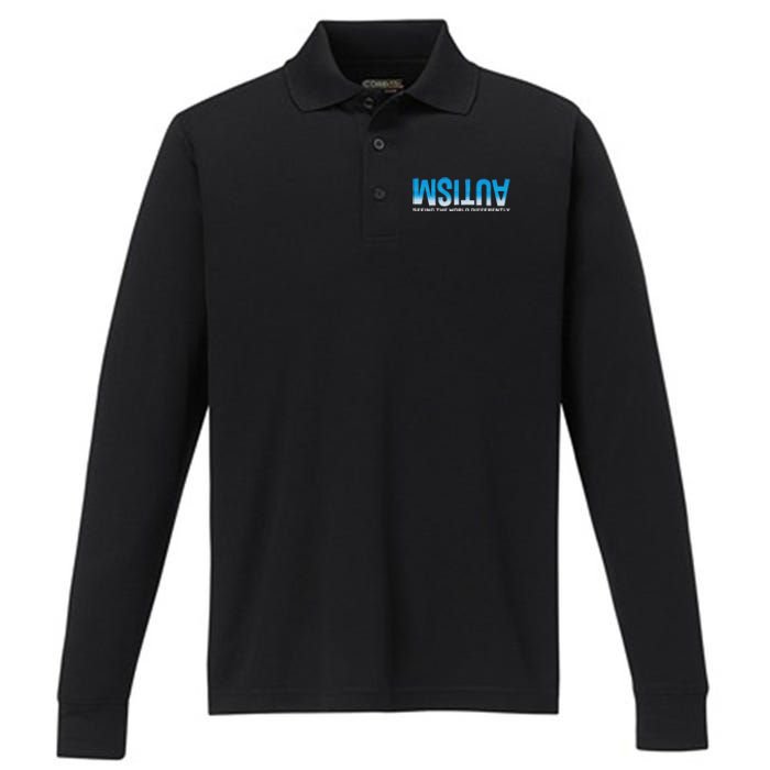 Seeing He World Differently Autism Awareness Performance Long Sleeve Polo